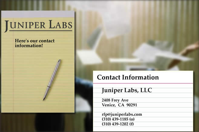 To contact Juniper Labs, please use email, telephone, facsimile (fax) or mail.